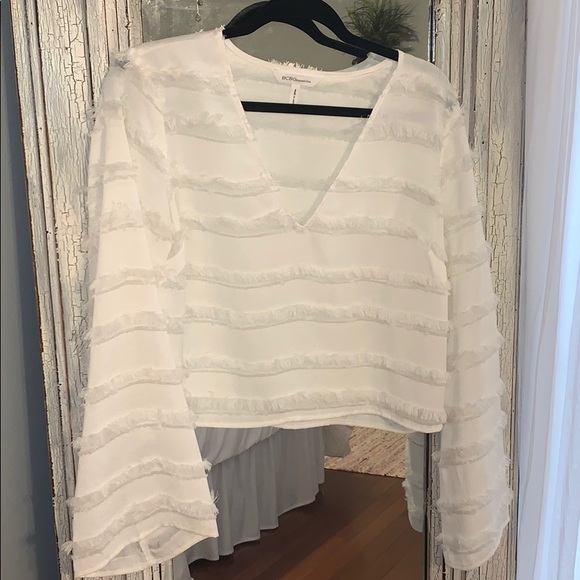 White Fringe Bcbg Long Sleeve Top 